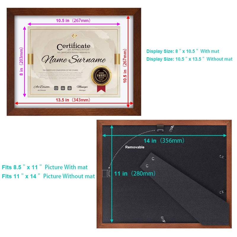 RPJC Document Frame Certificate Frames Made of Solid Wood High Definition Glass and Display Diplomas 8.5x11 with Mat or 11x14 Inch Without Mat Standard Paper Frame with Stand Brown - Image 5